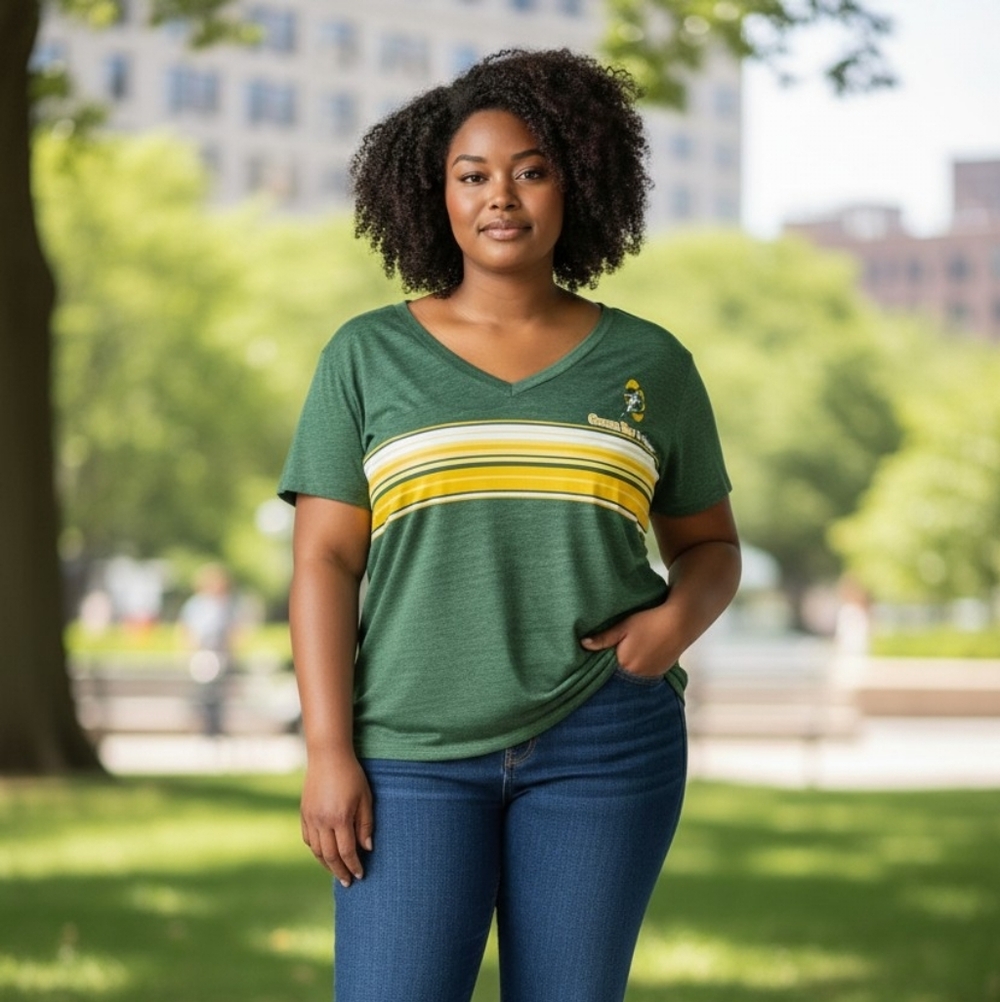 Green‎ Bay Packers V-Neck Tee Women’s 2XL NFL Team Apparel Green Striped Shirt